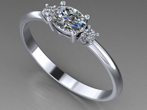 THREE STONES Engagement ring oval 035ct -STL for 3d printing Modèles 3D en vedette