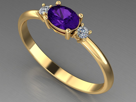 THREE STONES Engagement ring oval 035ct -STL for 3d printing Modèles 3D en vedette