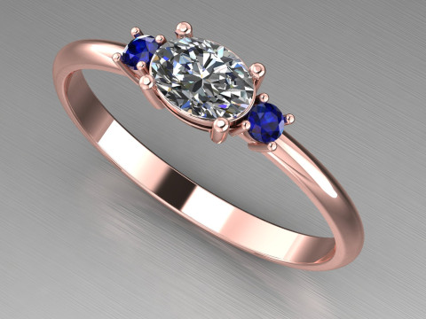 THREE STONES Engagement ring oval 035ct -STL for 3d printing Modèles 3D en vedette