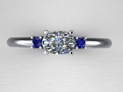 THREE STONES Engagement ring oval 035ct -STL for 3d printing Modèles 3D en vedette