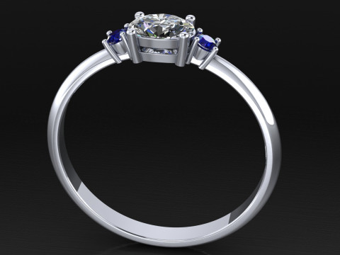 THREE STONES Engagement ring oval 035ct -STL for 3d printing Modèles 3D en vedette