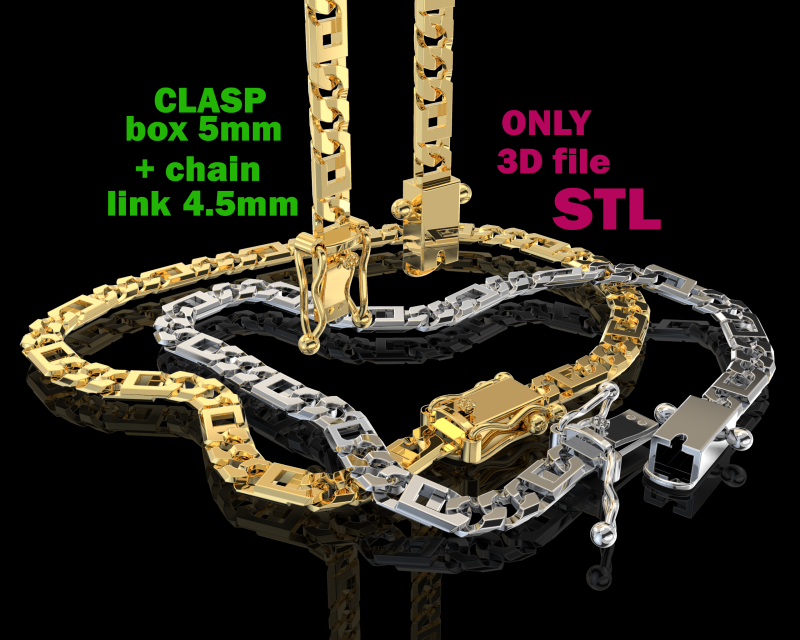 Jewelry Clasp box 5mm and link 45mm printable STL 3D Модель .c4d .max .obj .3ds .fbx .stl .blend