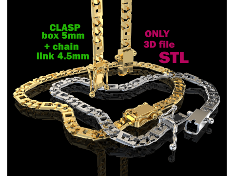 Jewelry Clasp box 5mm and link 45mm printable STL 3D Model