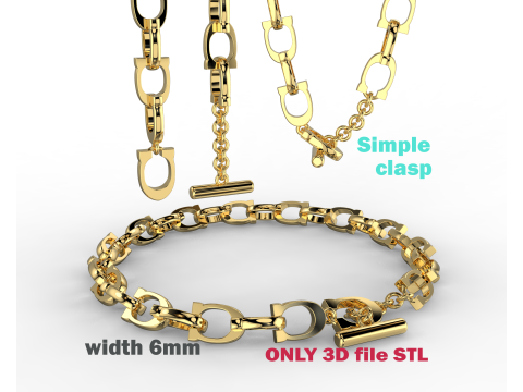 Jewelry chain link horseshoe and simple clasp 6mm printable STL Modelo 3D