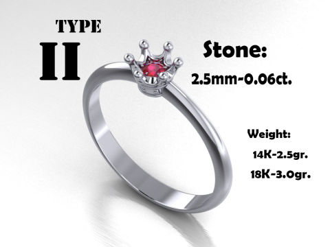 Printable jewelry Ring 4 Types crown for princess 3D Model