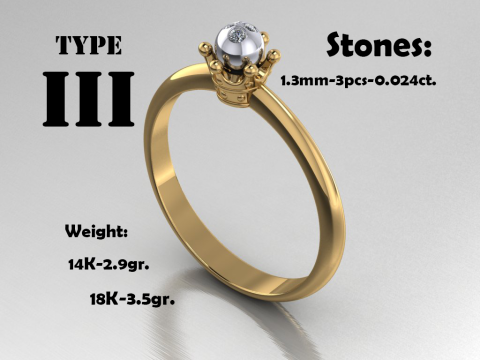 Printable jewelry Ring 4 Types crown for princess 3D Model