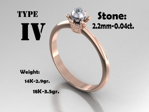 Printable jewelry Ring 4 Types crown for princess 3D Model