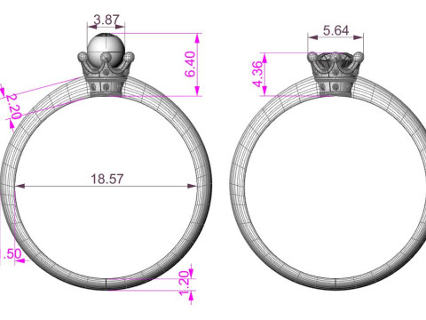 Printable jewelry Ring 4 Types crown for princess 3D Model