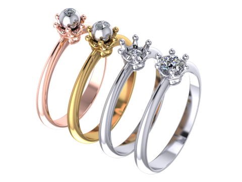 Printable jewelry Ring 4 Types crown for princess 3D Model