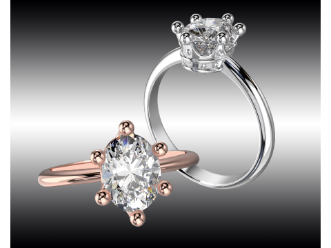 Jewelry Ring princess crown with oval 8x6 Printable STL Model 3D