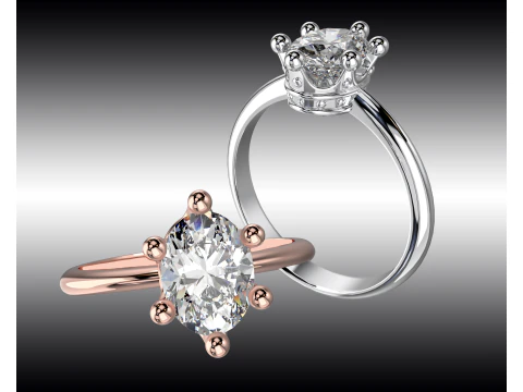 Jewelry Ring princess crown with oval 8x6 Printable STL 3D Model