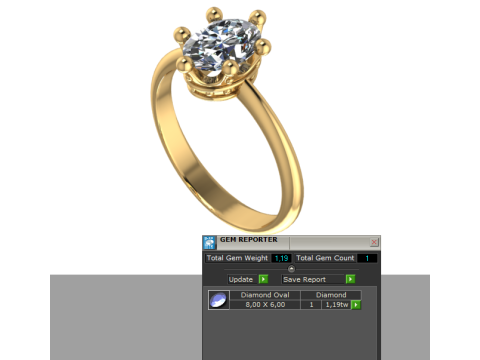 Jewelry Ring princess crown with oval 8x6 Printable STL Model 3D