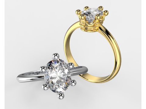 Jewelry Ring princess crown with oval 8x6 Printable STL Model 3D