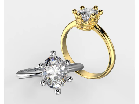 Jewelry Ring princess crown with oval 8x6 Printable STL 3D Model