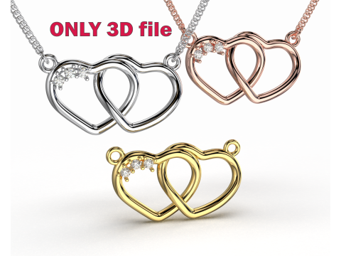 Jewelry pendant necklace 2 HEARTS 3 stones-Printable STL 3D Model