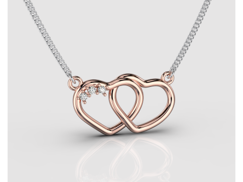 Jewelry pendant necklace 2 HEARTS 3 stones-Printable STL Modelo 3D