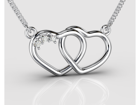 Jewelry pendant necklace 2 HEARTS 3 stones-Printable STL Modelo 3D