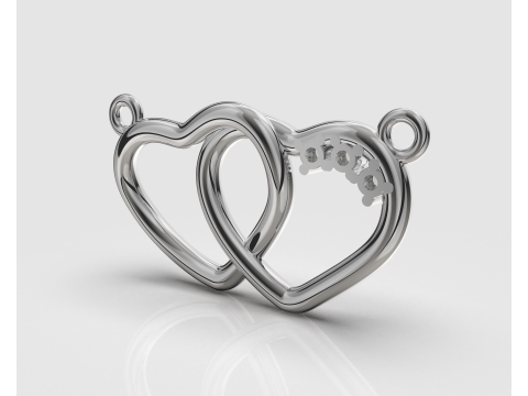 Jewelry pendant necklace 2 HEARTS 3 stones-Printable STL Modelo 3D