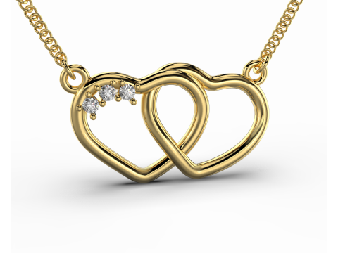 Jewelry pendant necklace 2 HEARTS 3 stones-Printable STL Modelo 3D