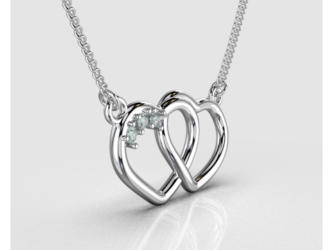 Jewelry pendant necklace 2 HEARTS 3 stones-Printable STL Modelo 3D