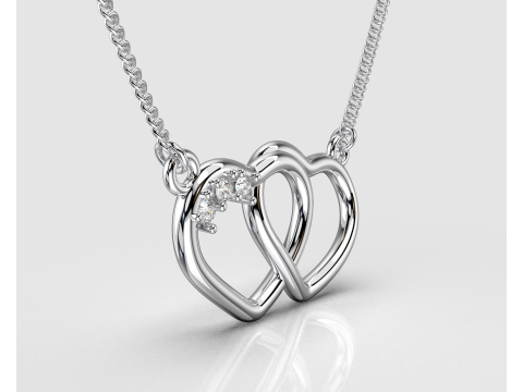 Jewelry pendant necklace 2 HEARTS 3 stones-Printable STL Modelo 3D