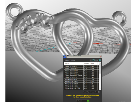 Jewelry pendant necklace 2 HEARTS 3 stones-Printable STL Modelo 3D