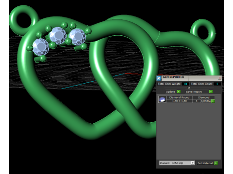 Jewelry pendant necklace 2 HEARTS 3 stones-Printable STL Modelo 3D