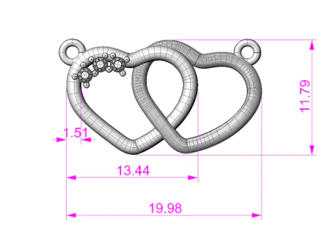 Ювелірне намисто-підвіска 2 СЕРЦЯ 3 камені - Printable STL 3D Модель