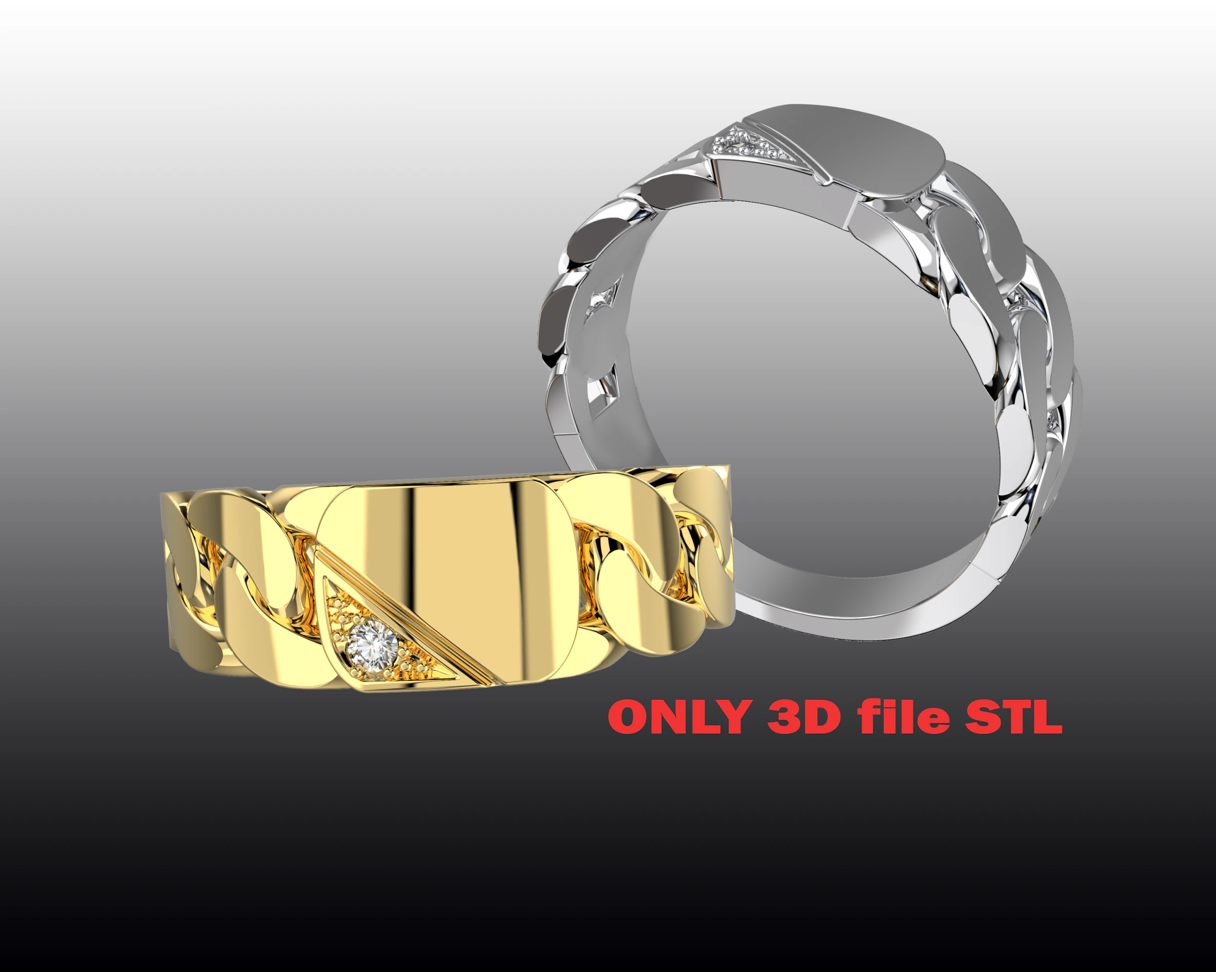 Jewelry Signet Ring chain links - Printed STL 3D Model .c4d .max .obj .3ds .fbx .stl .blend 