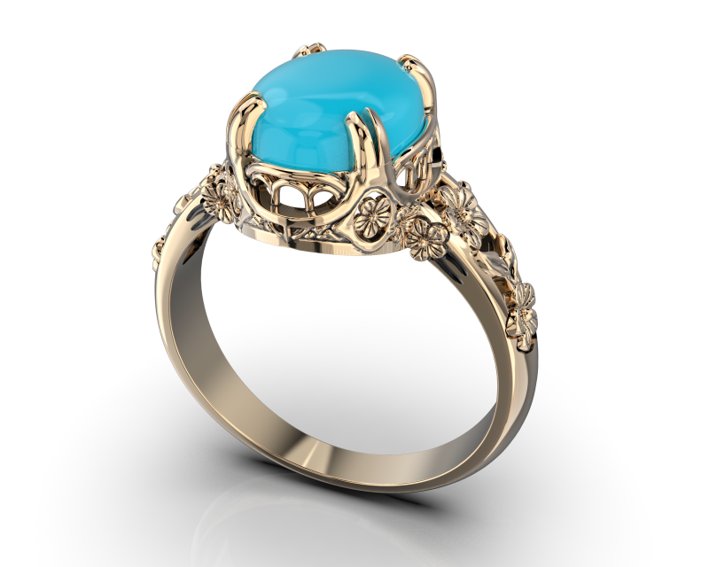 Printable WOMANS FLOWER ring cabashon - 10x8mm -STL teady to print 3D Model .c4d .max .obj .3ds .fbx .stl .blend