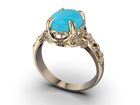 Printable WOMANS FLOWER ring cabashon - 10x8mm -STL teady to print 3D Model