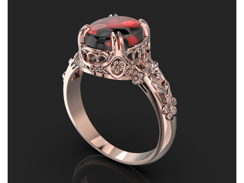Printable WOMANS FLOWER ring cabashon - 10x8mm -STL teady to print 3D Model