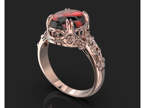 Printable WOMANS FLOWER ring cabashon - 10x8mm -STL teady to print 3D Model