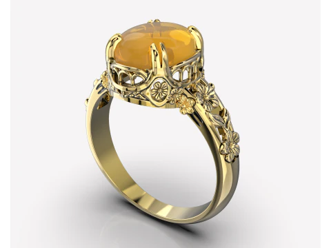 Printable WOMANS FLOWER ring cabashon - 10x8mm -STL teady to print 3D Model