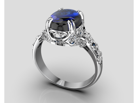 Printable WOMANS FLOWER ring cabashon - 10x8mm -STL teady to print 3D Model