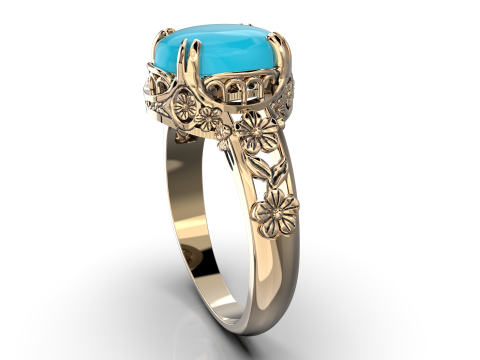 Printable WOMANS FLOWER ring cabashon - 10x8mm -STL teady to print 3D Model