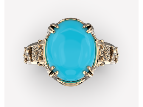 Printable WOMANS FLOWER ring cabashon - 10x8mm -STL teady to print 3D Model