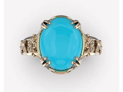 Printable WOMANS FLOWER ring cabashon - 10x8mm -STL teady to print 3D Model