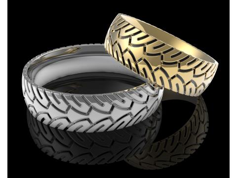 Printable wedding band ring motobike wheel- STL 3d cad file Modello 3D