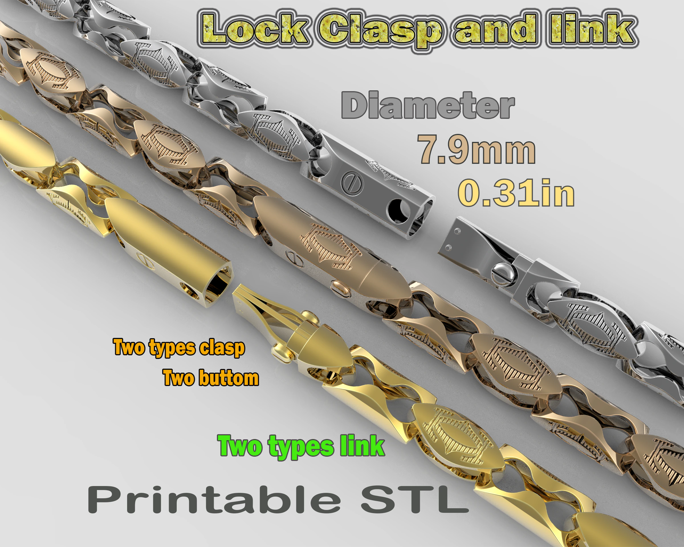 Width 8mm Lock and link for chain - printable file STL 3D Model .c4d .max .obj .3ds .fbx .stl .blend 
