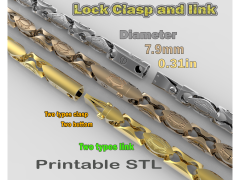 Width 8mm Lock and link for chain - printable file STL Modelo 3D