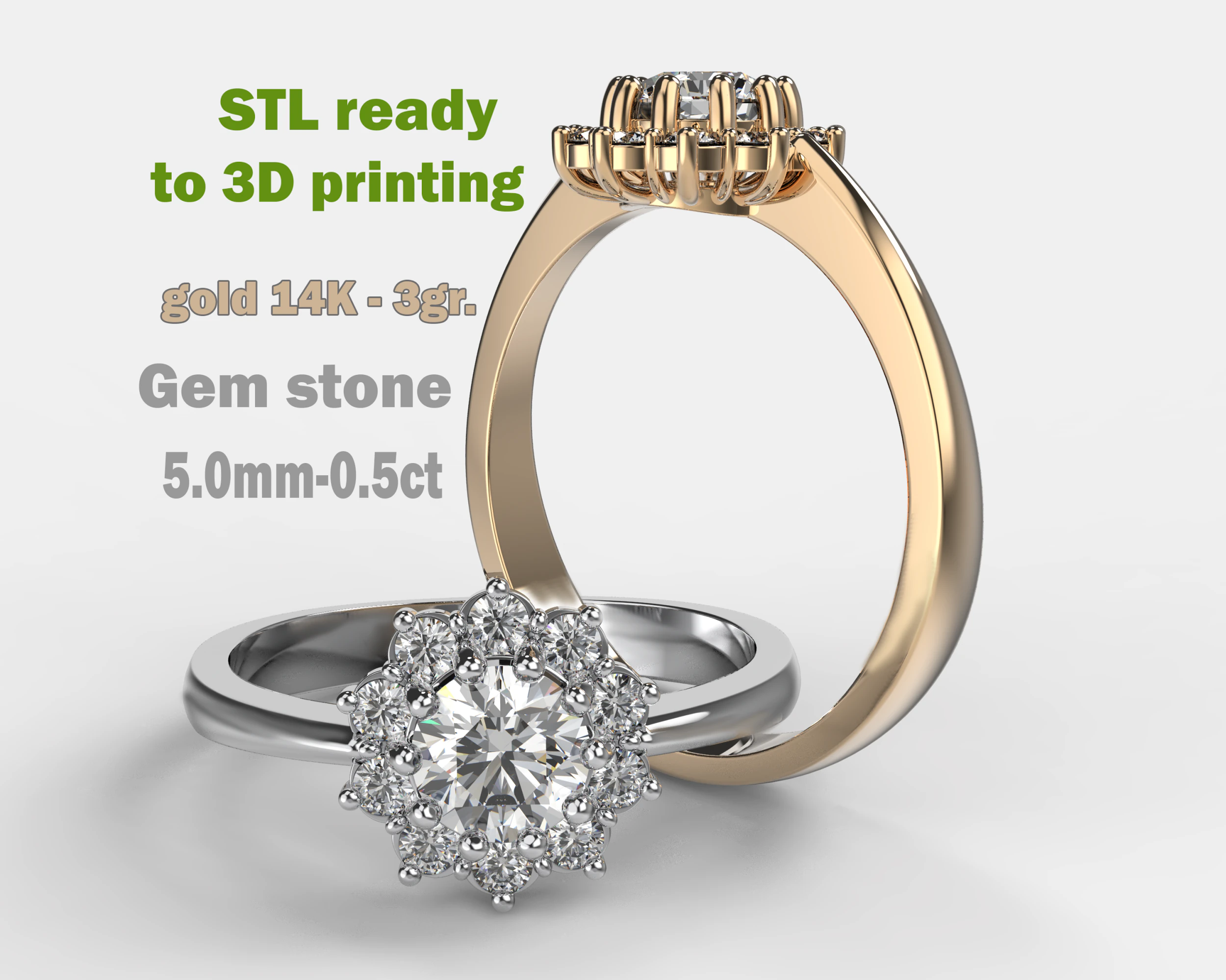 Printable classic HALO ring- Stone-5mm -STL for 3d printing 3D Model .c4d .max .obj .3ds .fbx .stl .blend