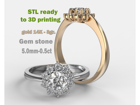 Printable classic HALO ring- Stone-5mm -STL for 3d printing 3D Model