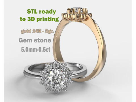 Классическое кольцо HALO для печати - Камень - 5 мм - STL для 3D-печати 3D Модель