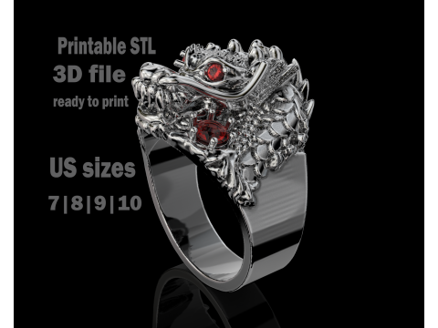 Jewelry mans Signet Ring The Dragon - Printable STL 3D Model