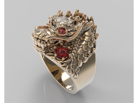 Jewelry mans Signet Ring The Dragon - Printable STL 3D 模型