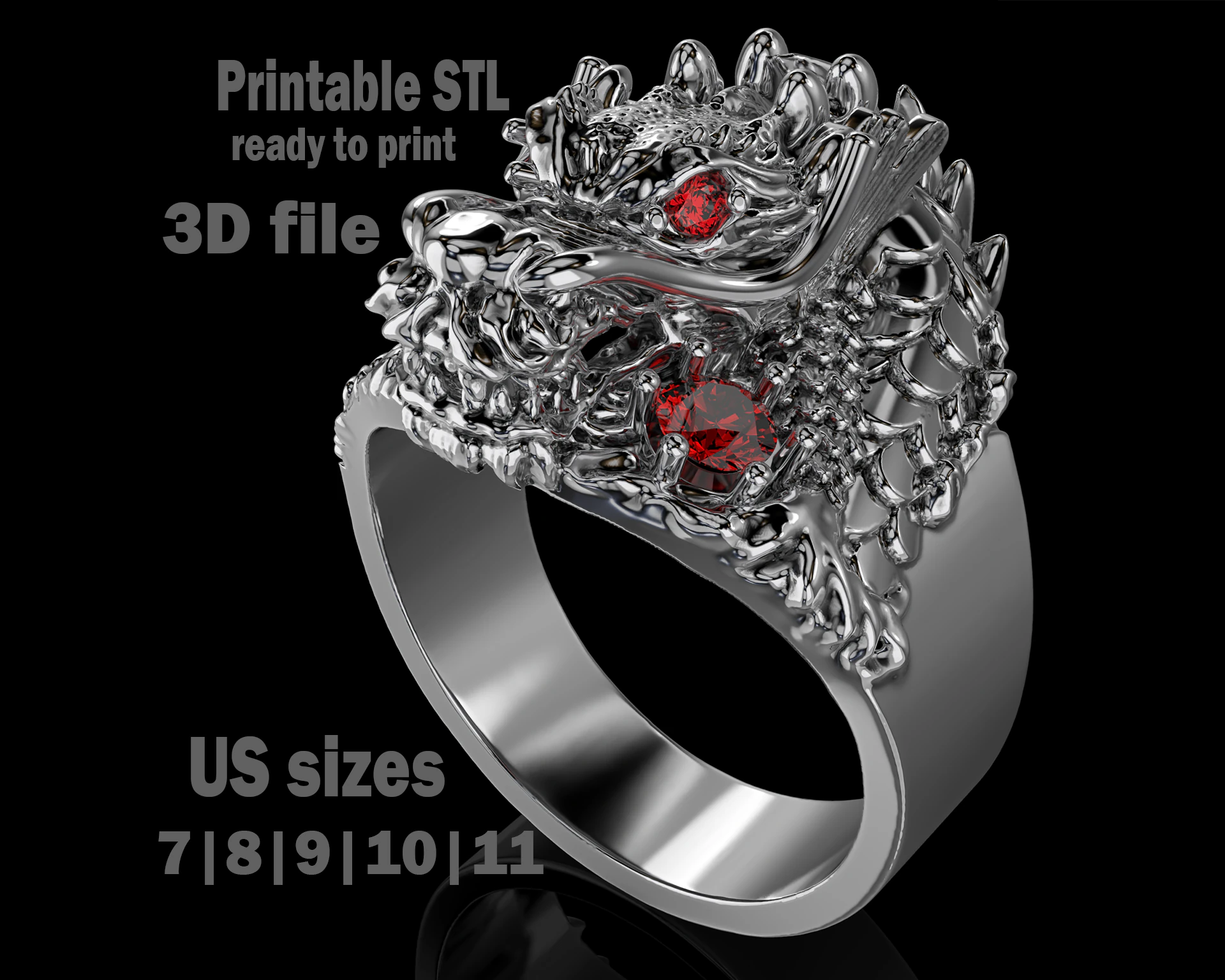 Jewelry mans Signet Ring The Dragon - Printable STL 3D Model .c4d .max .obj .3ds .fbx .stl .blend 