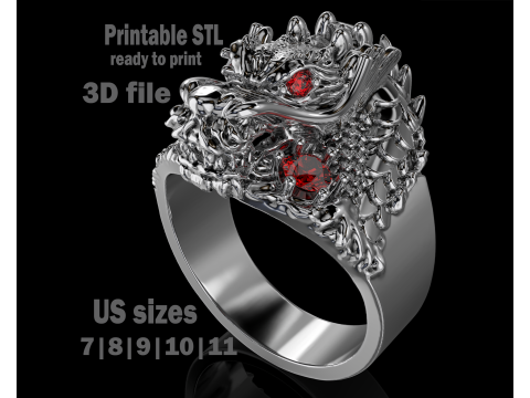 Jewelry mans Signet Ring The Dragon - Printable STL 3D Model