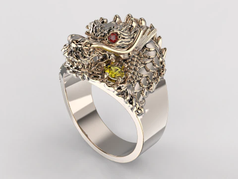 Jewelry mans Signet Ring The Dragon - Printable STL 3D Model