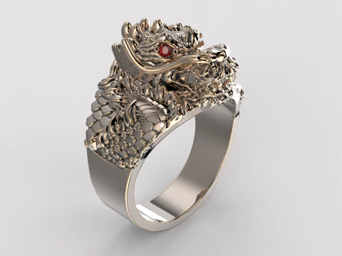 Jewelry mans Signet Ring The Dragon - Printable STL 3D Model